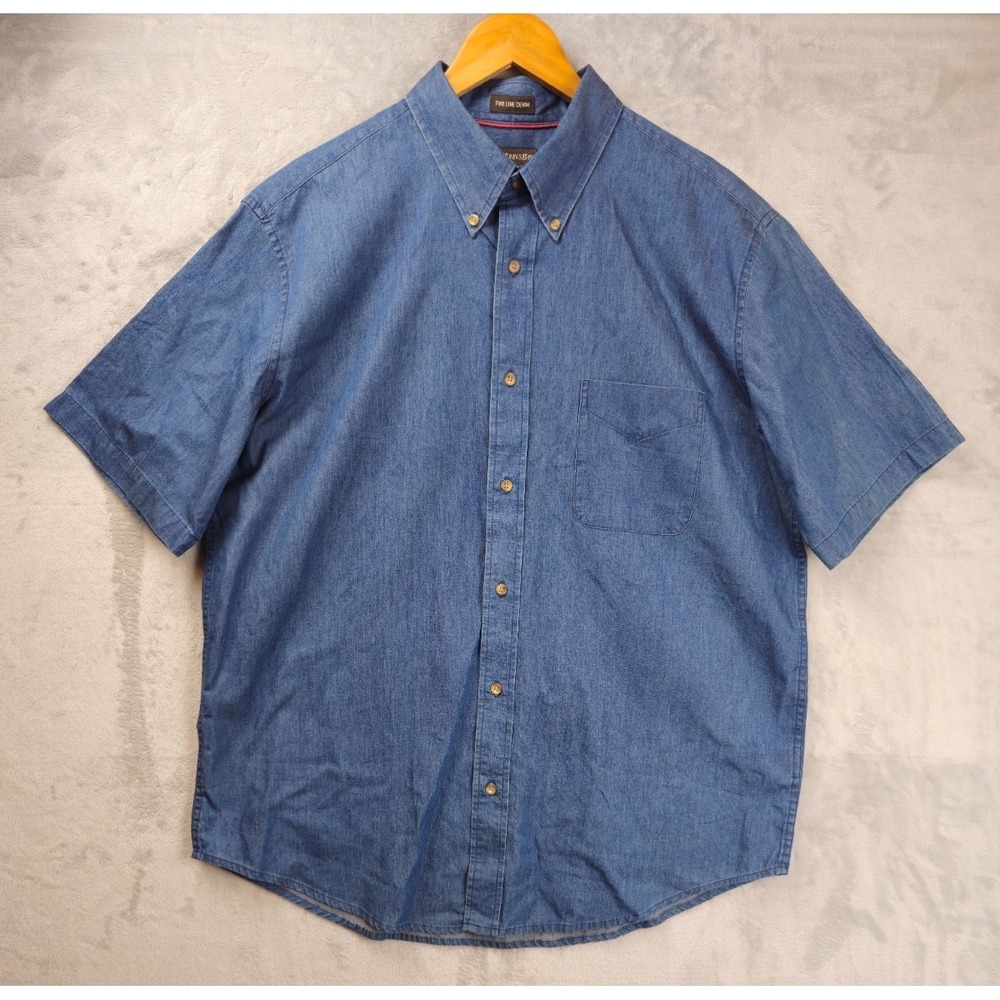 St. John's Bay Fine Line Denim Large Long Sleeve Button Down Shirt Pocket